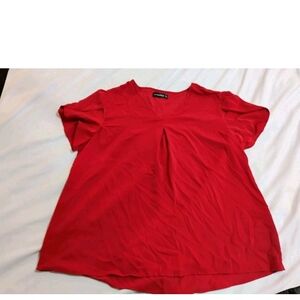Flowy V-Neck Short Sleeve Blouse in Vibrant Red